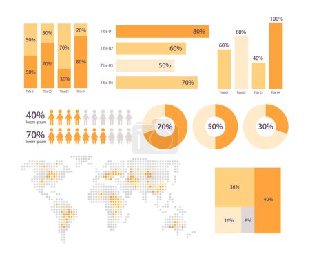 Illustration for World demographic analytics infographic chart design template set. Presentation materials. Visual data presentation. Editable bar graphs and circular diagrams collection. Myriad Pro font used - Royalty Free Image
