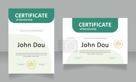 Illustration for Membership certificate design templates set. Vector diploma with customized copyspace and borders. Printable document for awards and recognition. Calibri Regular, Arial Bold, Myriad Pro fonts used - Royalty Free Image