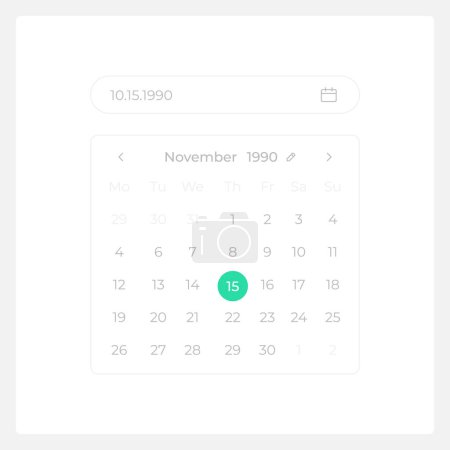 Calendar date selection UI element template. Editable isolated vector dashboard component. Flat user interface. Visual data presentation. Web design widget for mobile application with light theme