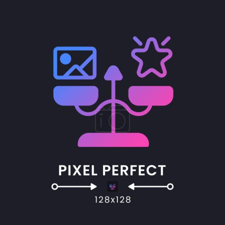 Illustration for Implicit association testing purple solid gradient desktop icon on black. Physiological signals measurement. Pixel perfect 128x128, outline 4px. Glyph pictogram for dark mode. Isolated vector image - Royalty Free Image