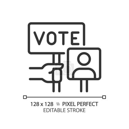 Illustration for 2D pixel perfect thin line icon of hand holding vote sign, vector illustration representing voting, editable election symbol. - Royalty Free Image