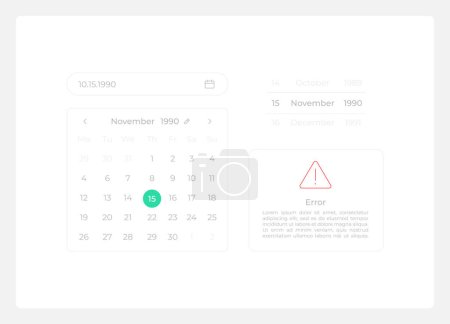 Choosing calendar date UI elements kit. Isolated vector components. Flat navigation menus and interface buttons template. Web design widget collection for mobile application with light theme