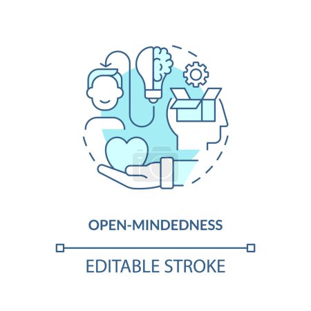 Illustration for Open mindedness turquoise concept icon. Different perspective. Drive change. Cultural awareness. Embracing diversity abstract idea thin line illustration. Isolated outline drawing. Editable stroke - Royalty Free Image