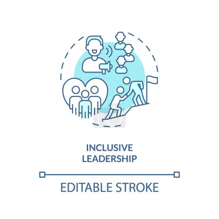 Illustration for Inclusive leadership turquoise concept icon. Fair treatment. Safe environment. Cultural competence. Diversity training abstract idea thin line illustration. Isolated outline drawing. Editable stroke - Royalty Free Image