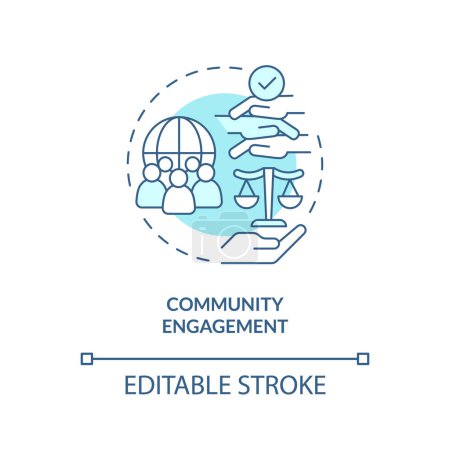 Illustration for Community engagement turquoise concept icon. Sense of belonging. People interaction. Social justice. Community building abstract idea thin line illustration. Isolated outline drawing. Editable stroke - Royalty Free Image