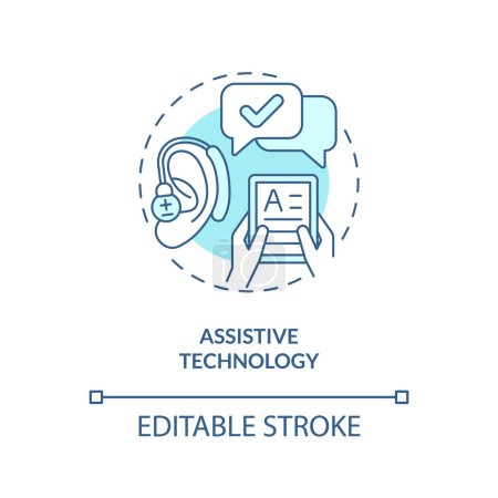 Illustration for Assistive technology turquoise concept icon. Students with disabilities. Special education. Web accessibility abstract idea thin line illustration. Isolated outline drawing. Editable stroke - Royalty Free Image
