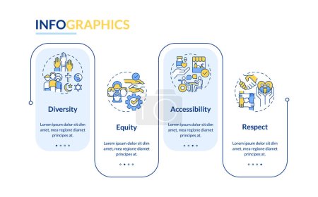 Illustration for Social inclusion rectangle infographic template. Equal opportunity. Data visualization with 4 steps. Editable timeline info chart. Workflow layout with line icons. Lato-Bold, Regular fonts used - Royalty Free Image
