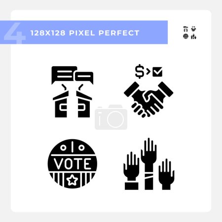 Illustration for 2D pixel perfect glyph style icons set representing election, isolated vector illustration, flat design voting signs. - Royalty Free Image