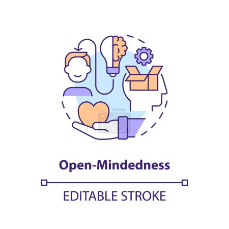 Illustration for Open mindedness concept icon. Different perspective. Drive change. Cultural awareness. Embracing diversity abstract idea thin line illustration. Isolated outline drawing. Editable stroke - Royalty Free Image