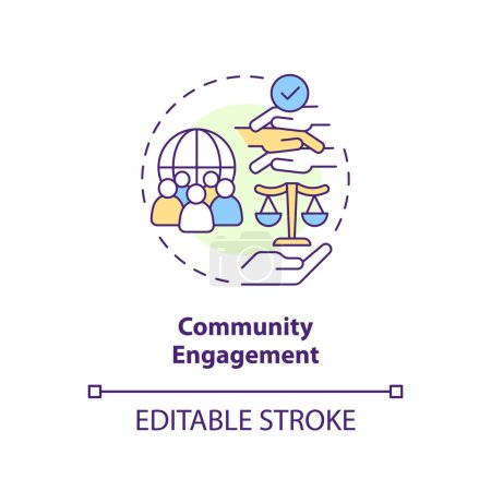 Community engagement concept icon. Sense of belonging. People interaction. Social justice. Community building abstract idea thin line illustration. Isolated outline drawing. Editable stroke