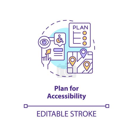 Illustration for Plan for accessibility concept icon. Security system. Universal design. Wayfinding signage. Access control abstract idea thin line illustration. Isolated outline drawing. Editable stroke - Royalty Free Image