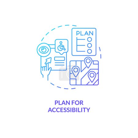 Illustration for Plan for accessibility blue gradient concept icon. Security system. Universal design. Wayfinding signage. Access control abstract idea thin line illustration. Isolated outline drawing - Royalty Free Image