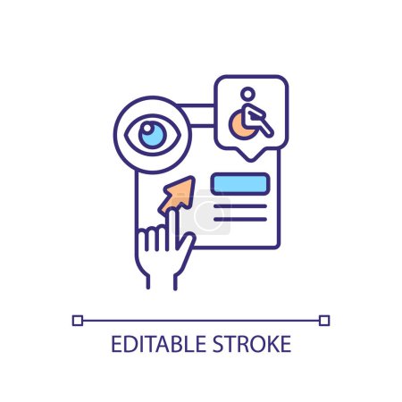 Illustration for Disability access RGB color icon. Internet search. Finding information. Booking online. Social inclusion. Barrier free. Isolated vector illustration. Simple filled line drawing. Editable stroke - Royalty Free Image