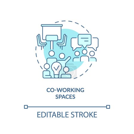 Illustration for Co working space turquoise concept icon. Startup culture. Professional community. Meeting people. Shared office abstract idea thin line illustration. Isolated outline drawing. Editable stroke - Royalty Free Image