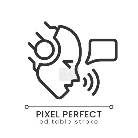 Illustration for AI speaks pixel perfect linear icon. Artificial intelligence technology. Voice assistant. Speech patterns. Thin line illustration. Contour symbol. Vector outline drawing. Editable stroke - Royalty Free Image