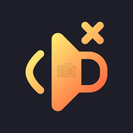 Illustration for Volume off orange solid gradient ui icon for dark theme. Mute audio in video. Remove sound. Filled pixel perfect symbol on black space. Modern glyph pictogram for web. Isolated vector image - Royalty Free Image