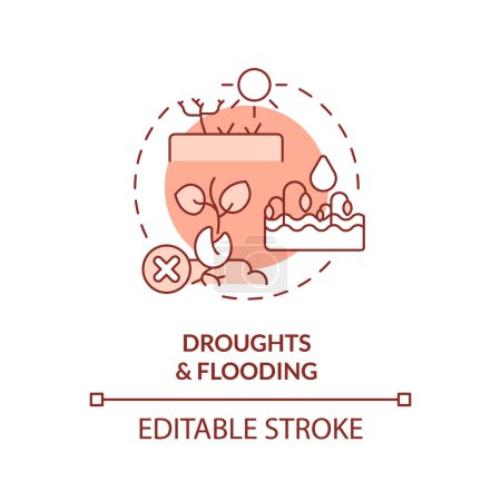 Illustration for Editable droughts and flooding icon representing heatflation concept, isolated vector, thin line illustration of global warming impact. - Royalty Free Image