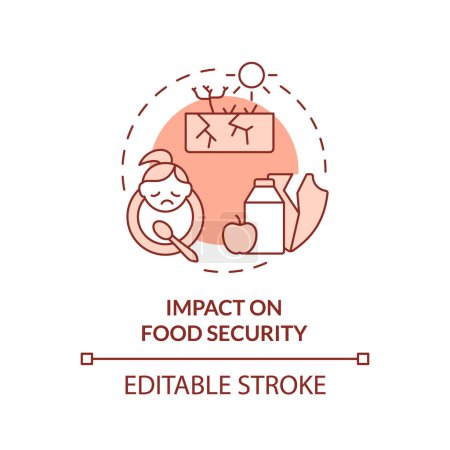 Ilustración de Impacto editable en el icono de la seguridad alimentaria que representa el concepto de termoflación, vector aislado, ilustración en línea delgada del calentamiento global. - Imagen libre de derechos