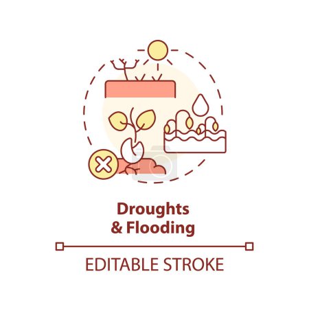 Illustration for Editable droughts and flooding icon representing heatflation concept, isolated vector, global warming impact thin line illustration. - Royalty Free Image