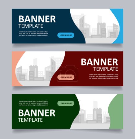 Illustration for Newly built properties web banner design template. Vector flyer with text space. Advertising placard with customized copyspace. Printable poster for advertising. Arial, Calibri Regular fonts used - Royalty Free Image