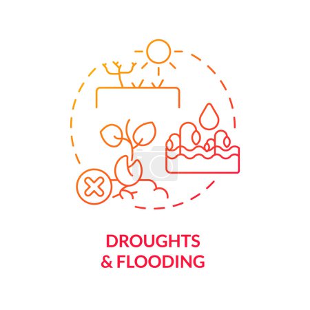 Ilustración de Icono de sequía e inundación de gradiente que representa el concepto de inflación térmica, vector aislado, ilustración de línea delgada del impacto del calentamiento global. - Imagen libre de derechos