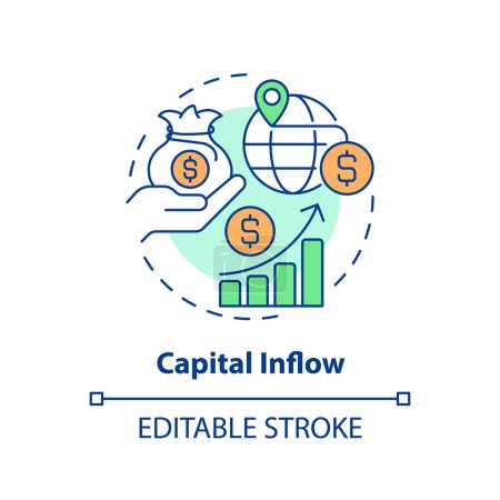 Illustration for Editable capital inflow icon, isolated vector, foreign direct investment thin line illustration. - Royalty Free Image