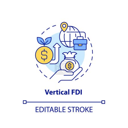 Illustration for Editable vertical FDI icon, isolated vector, foreign direct investment thin line illustration. - Royalty Free Image