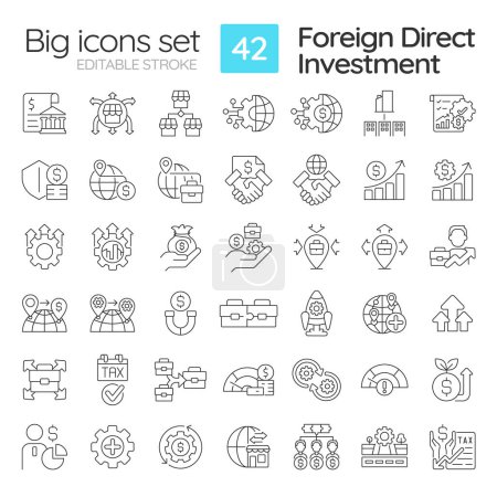 Illustration for Editable big icons set representing foreign direct investment, isolated vector, thin line illustration. - Royalty Free Image