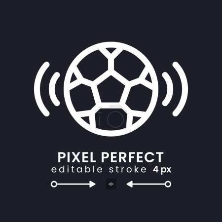 Sports broadcast white linear desktop icon on black. Live stream. Television program. Soccer game. Pixel perfect, outline 4px. Isolated user interface symbol for dark theme. Editable stroke