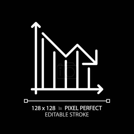 Illustration for Decrease graph white linear icon for dark theme. Arrow going down. Money diagram. Economic crisis. Recession business. Thin line illustration. Isolated symbol for night mode. Editable stroke - Royalty Free Image