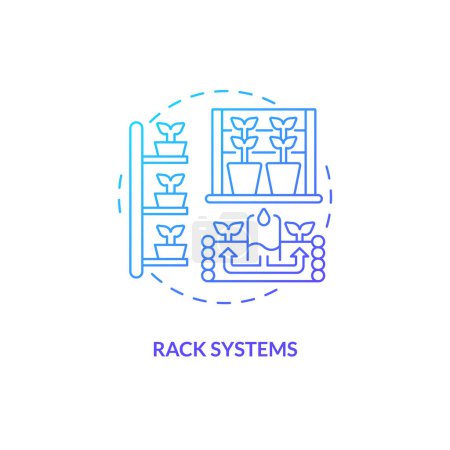 2D gradient rack systems icon representing vertical farming and hydroponics concept, isolated vector, thin line illustration.