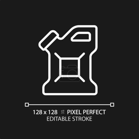 Illustration for Jerrycan white linear icon for dark theme. Plastic canister. Jerry can. Motor oil bottle. Fuel container. Diesel can. Thin line illustration. Isolated symbol for night mode. Editable stroke - Royalty Free Image