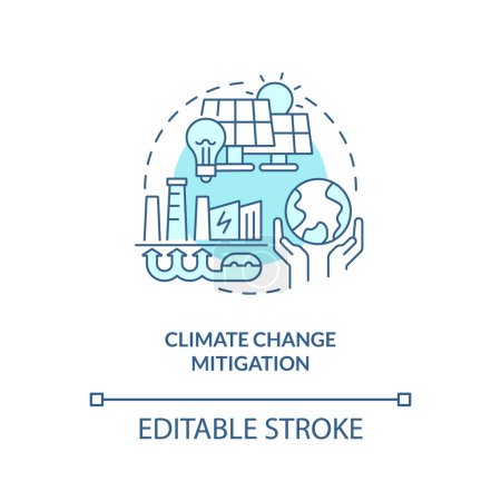 Téléchargez les illustrations : Concept linéaire modifiable d'atténuation du changement climatique, vecteur isolé, icône bleue à ligne mince représentant l'ajustement de la frontière carbone. - en licence libre de droit