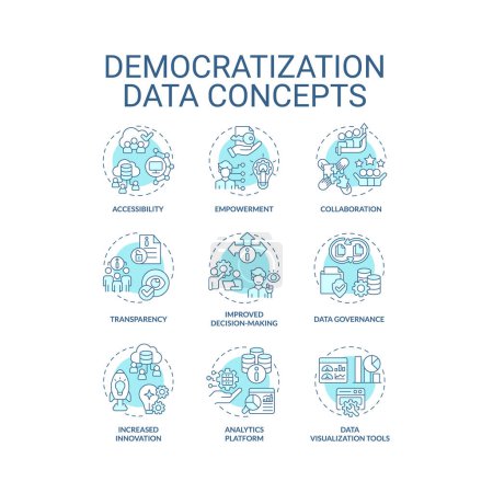Téléchargez les illustrations : 2D icons set representing data democratization concepts, isolated vector, thin line illustration. - en licence libre de droit