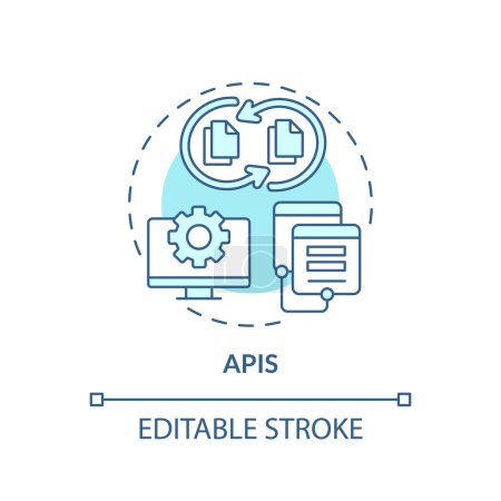 Téléchargez les illustrations : Editable APIs concept blue thin line icon, isolated vector representing data democratization. - en licence libre de droit