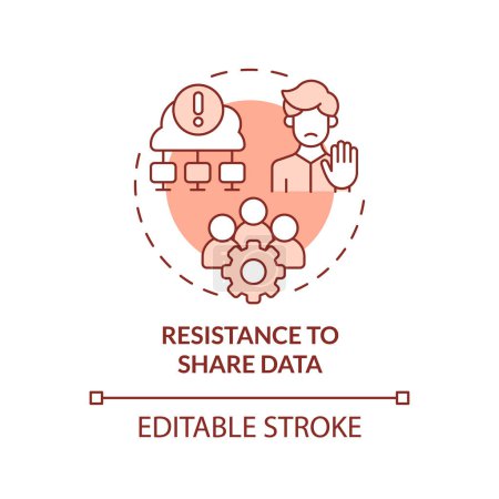 Téléchargez les illustrations : Editable resistance to shared data concept red thin line icon, isolated vector representing data democratization. - en licence libre de droit
