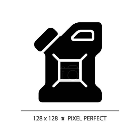Illustration for Jerrycan black glyph icon. Plastic canister. Jerry can. Motor oil bottle. Fuel container. Diesel can. Refueling car. Silhouette symbol on white space. Solid pictogram. Vector isolated illustration - Royalty Free Image