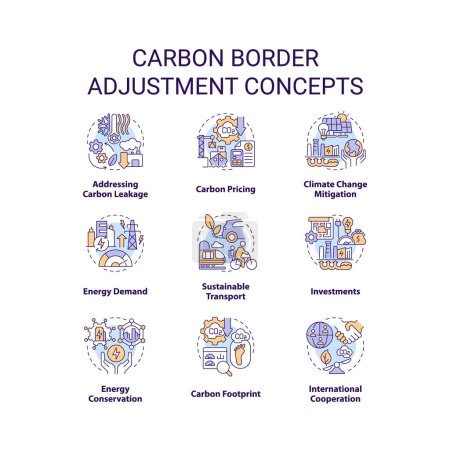 Téléchargez les illustrations : 2D icons set representing carbon border adjustment concepts, isolated vector, thin line illustration. - en licence libre de droit