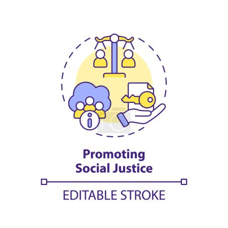 Téléchargez les illustrations : Editable promotion du concept de justice sociale icône fine ligne, vecteur isolé représentant la démocratisation des données. - en licence libre de droit