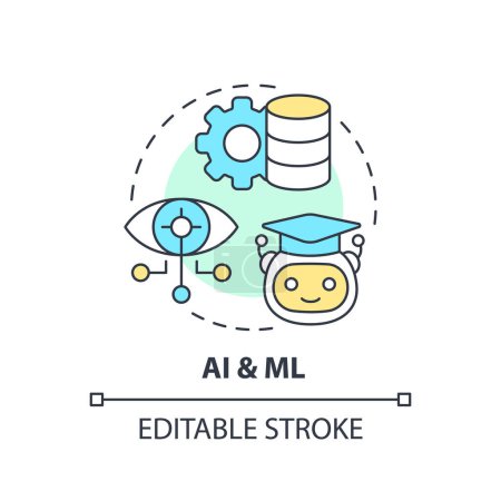 Téléchargez les illustrations : Icône de ligne mince de concept éditable Ai et ML, vecteur isolé représentant la démocratisation des données. - en licence libre de droit