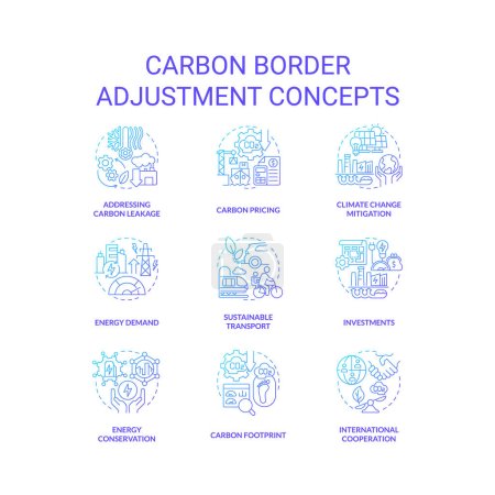 Téléchargez les illustrations : Ensemble d'icônes de gradient 2D représentant les concepts d'ajustement de la frontière carbone, vecteur isolé, illustration de ligne mince. - en licence libre de droit