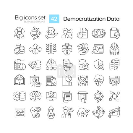 Ilustración de Conjunto de iconos grandes negros editables que representan la democratización de datos, vector aislado, ilustración de línea delgada. - Imagen libre de derechos