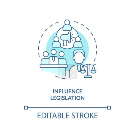 Ilustración de Influencia editable legislación icono azul concepto, vector aislado, cabildeo gobierno delgada línea ilustración. - Imagen libre de derechos