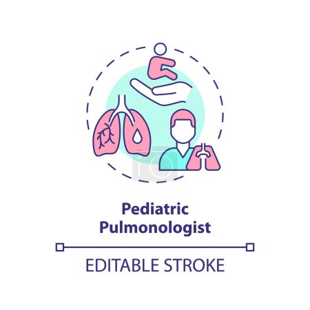 Illustration for Pediatric pulmonologist concept icon. Respiratory system. Lung doctor. Breathing problem. Children hospital abstract idea thin line illustration. Isolated outline drawing. Editable stroke - Royalty Free Image