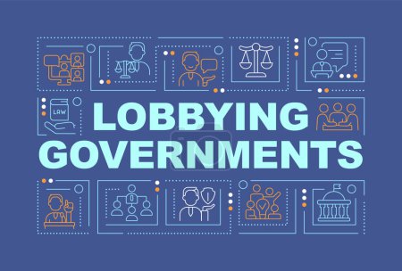 Ilustración de Lobbying texto del gobierno con varios iconos de línea delgada sobre fondo monocromático oscuro, ilustración vectorial 2D. - Imagen libre de derechos