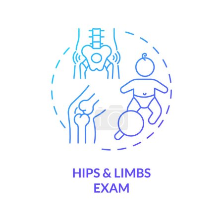 Hip and limb examina el icono del concepto de gradiente azul. Sistema musculoesquelético. Servicio de salud. Desarrollo infantil. Clínica médica. Idea abstracta de salud conjunta ilustración de línea delgada. Dibujo aislado del contorno