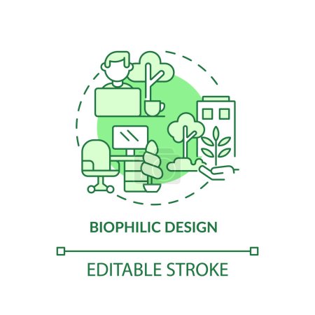 Ilustración de Diseño biofílico editable icono verde concepto, vector aislado, oficina sostenible ilustración de línea delgada. - Imagen libre de derechos