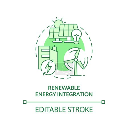 Téléchargez les illustrations : Intégration des énergies renouvelables modifiable concept icône verte, vecteur isolé, illustration ligne mince bureau durable. - en licence libre de droit