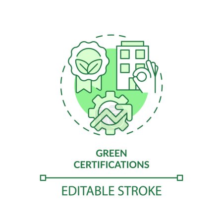 Ilustración de Concepto de icono de certificaciones verdes editables, vector aislado, ilustración de línea delgada de oficina sostenible. - Imagen libre de derechos