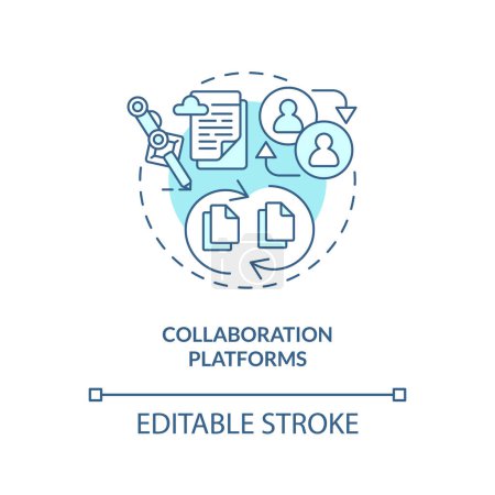 Illustration for 2D editable collaboration platforms thin line blue icon concept, isolated vector, monochromatic illustration representing knowledge management. - Royalty Free Image
